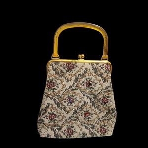 Vintage Elegant Tapestry Handbag with Gold Accents
